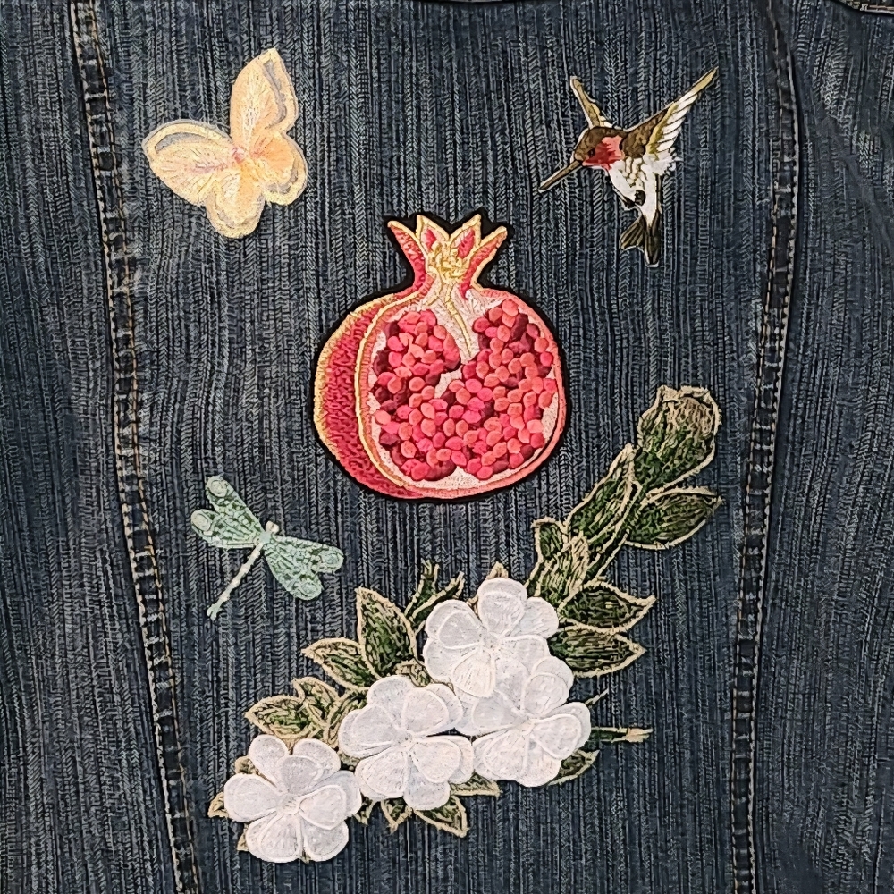 Women's Upcycled Pomegranate Jean Jacket, Large - Picture 2 of 7